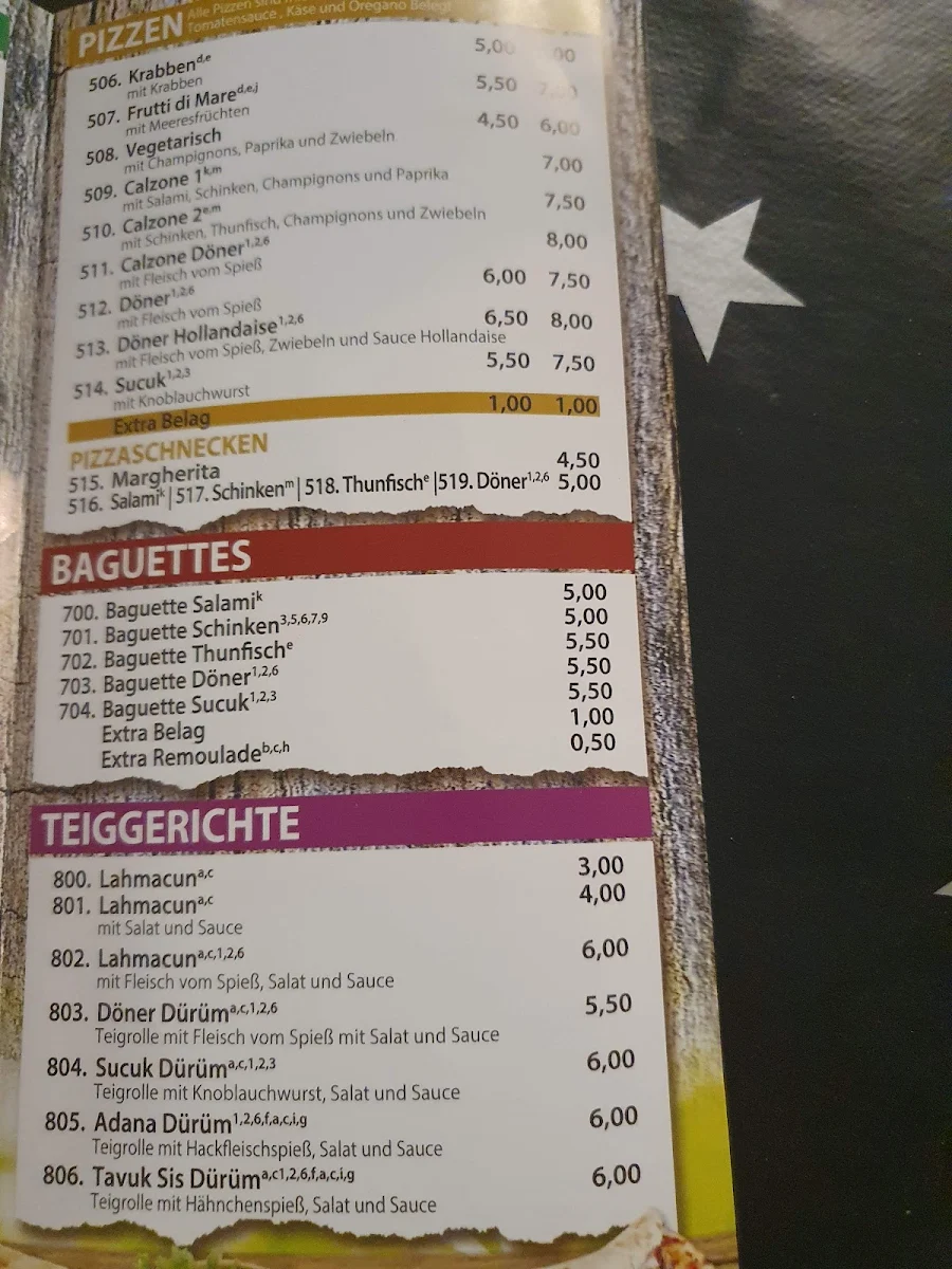 Speisekarte, Ege Kebab/Döner und Pizzahaus