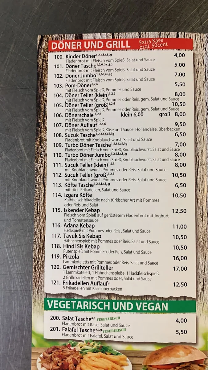 Speisekarte, Ege Kebab/Döner und Pizzahaus