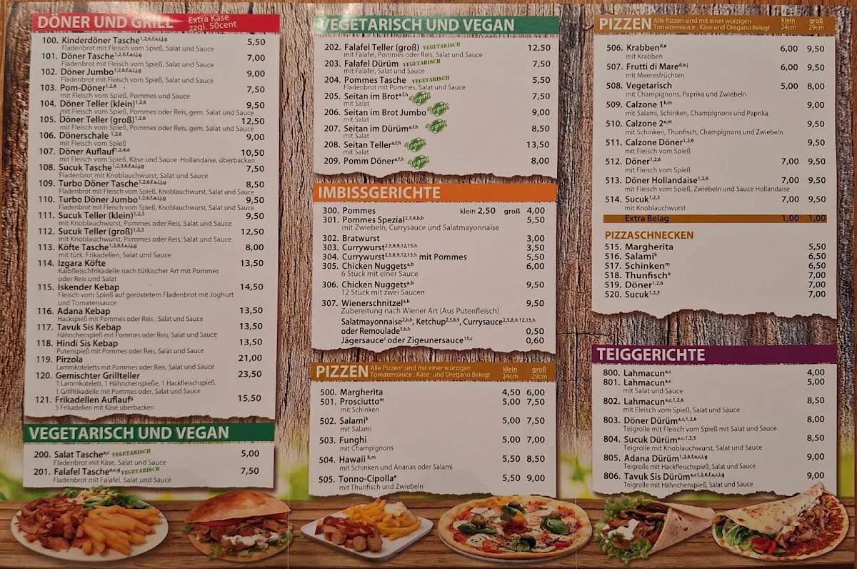 Speisekarte, Ege Kebab/Döner und Pizzahaus