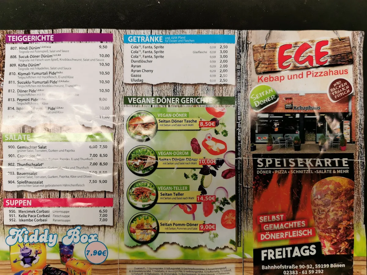 Speisekarte, Ege Kebab/Döner und Pizzahaus