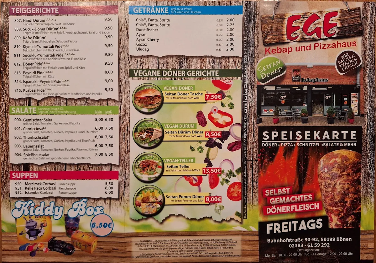 Speisekarte, Ege Kebab/Döner und Pizzahaus