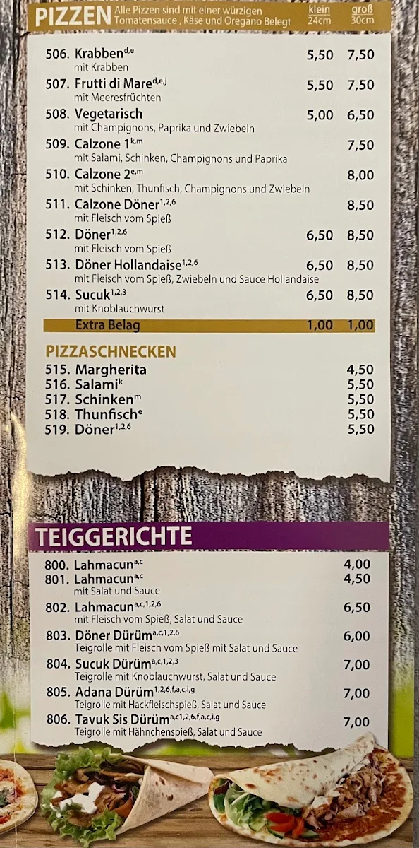 Speisekarte, Ege Kebab/Döner und Pizzahaus