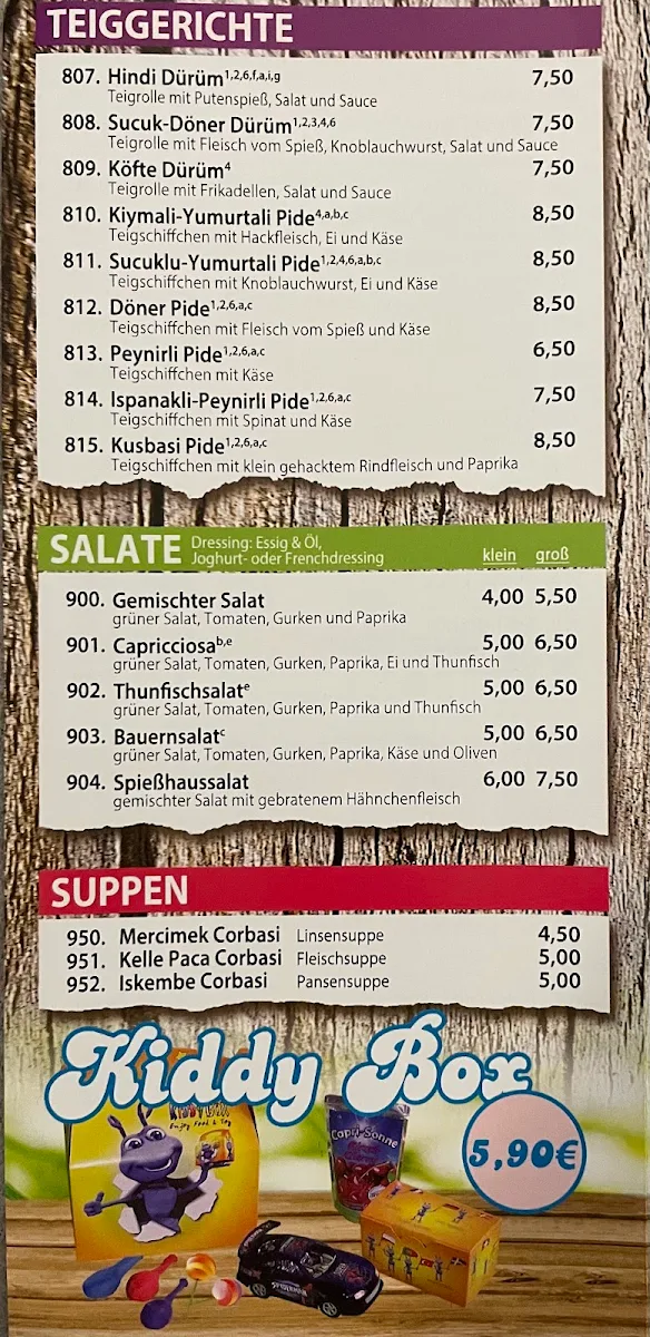 Speisekarte, Ege Kebab/Döner und Pizzahaus