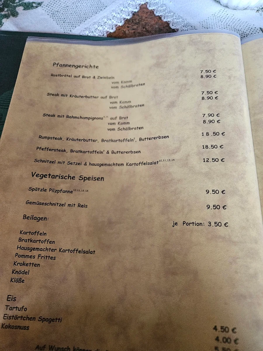 Speisekarte, Zum Chauseehaus