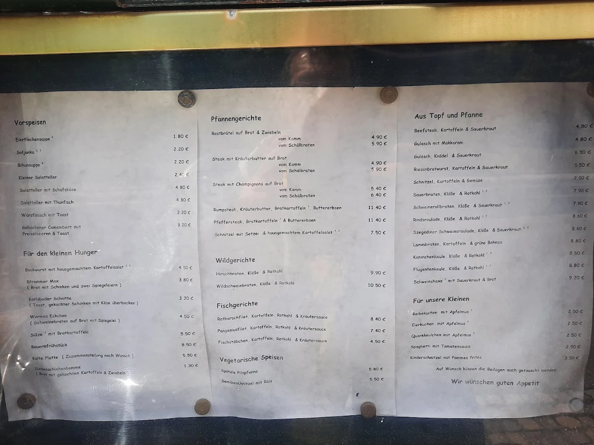 Speisekarte, Zum Chauseehaus