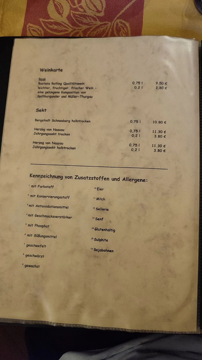 Speisekarte, Zum Chauseehaus