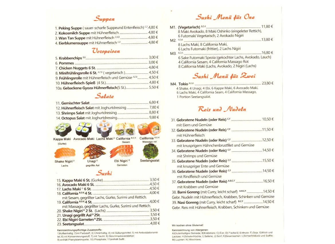 Speisekarte, Taipan Restaurant