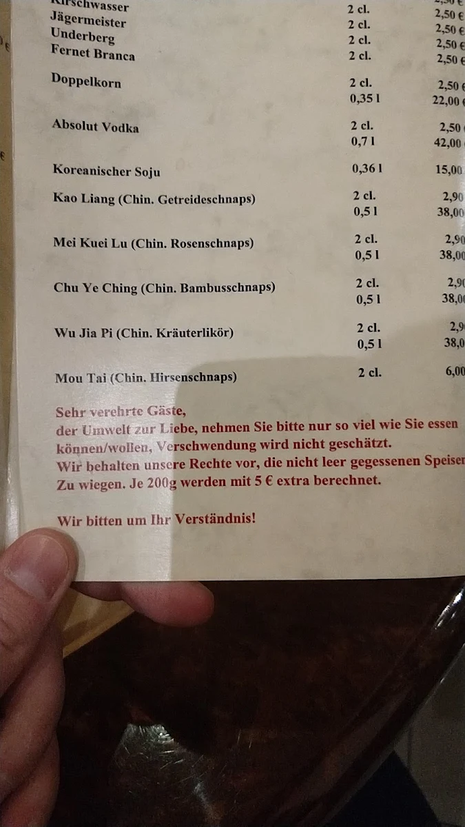 Speisekarte, Taipan Restaurant