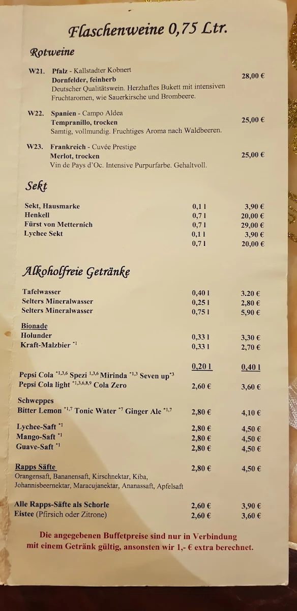 Speisekarte, Taipan Restaurant