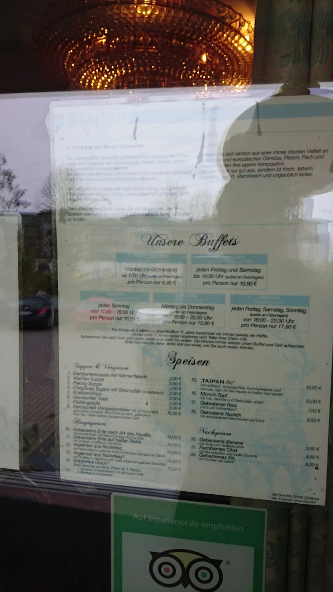 Speisekarte, Taipan Restaurant