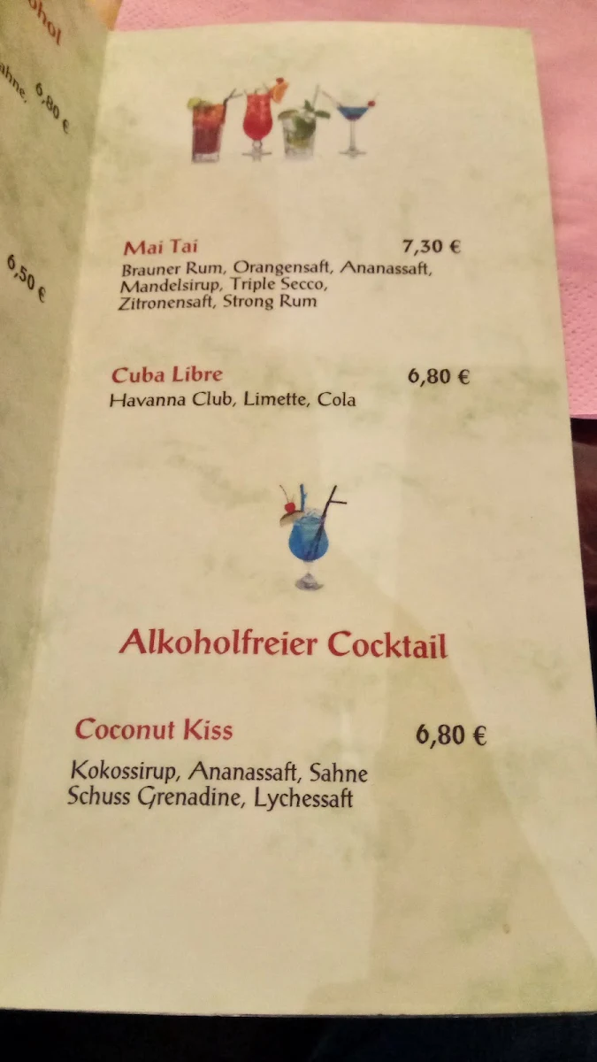 Speisekarte, Taipan Restaurant