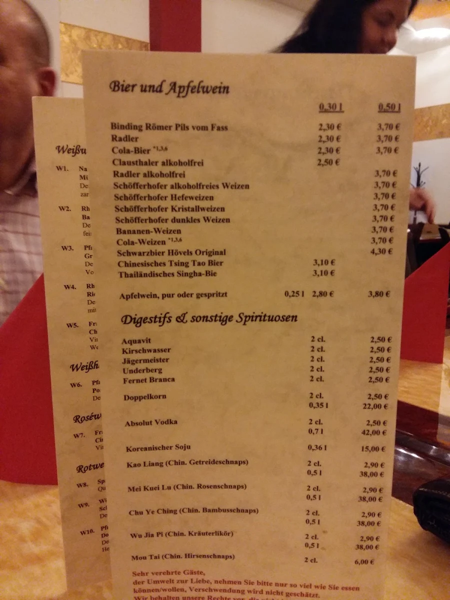 Speisekarte, Taipan Restaurant