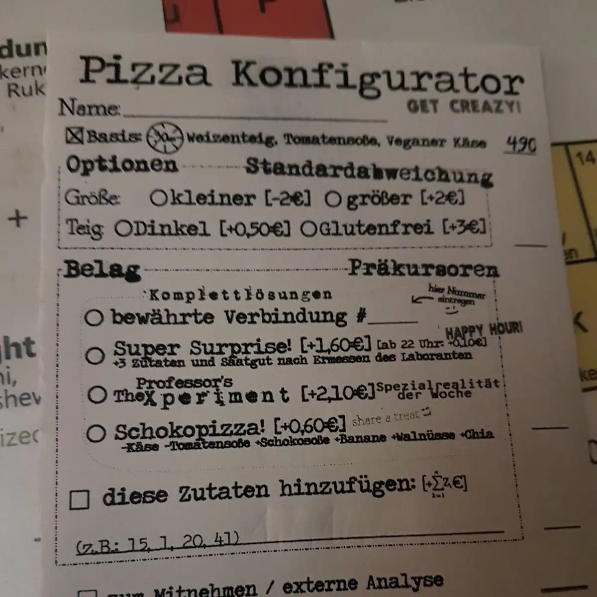 Speisekarte, Pizza LAB