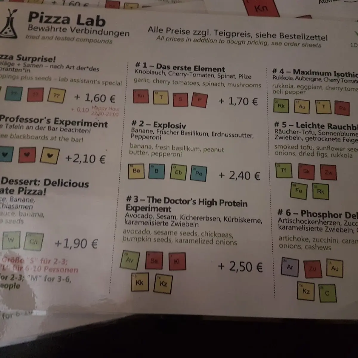 Speisekarte, Pizza LAB