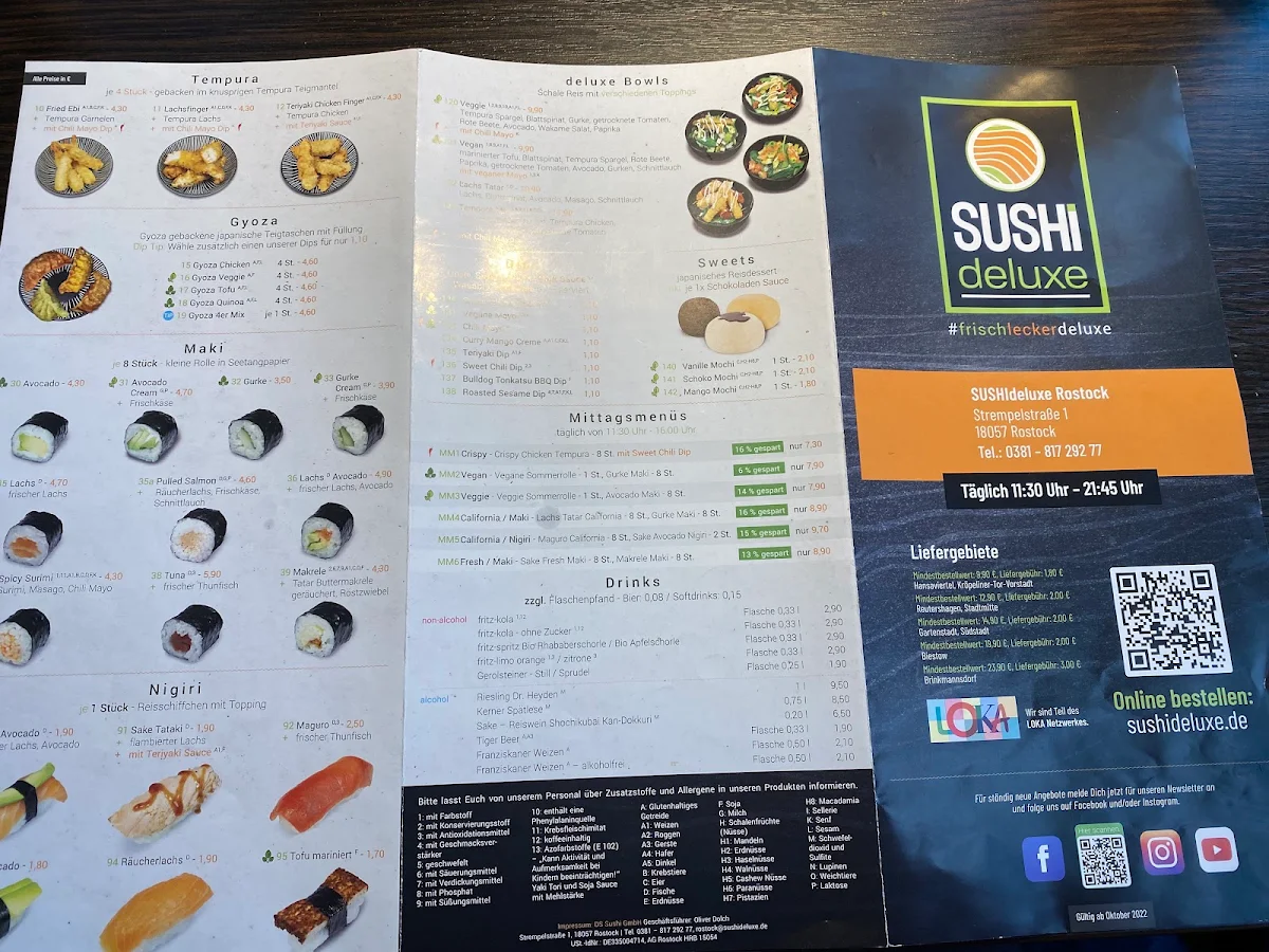 Speisekarte, Sushi Deluxe Rostock Hansaviertel