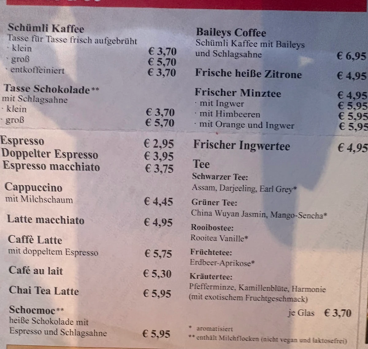 Speisekarte, Cafe Extrablatt Frankfurt Eschenheimer Tor