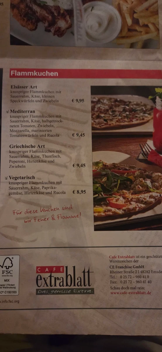 Speisekarte, Cafe Extrablatt Frankfurt Eschenheimer Tor