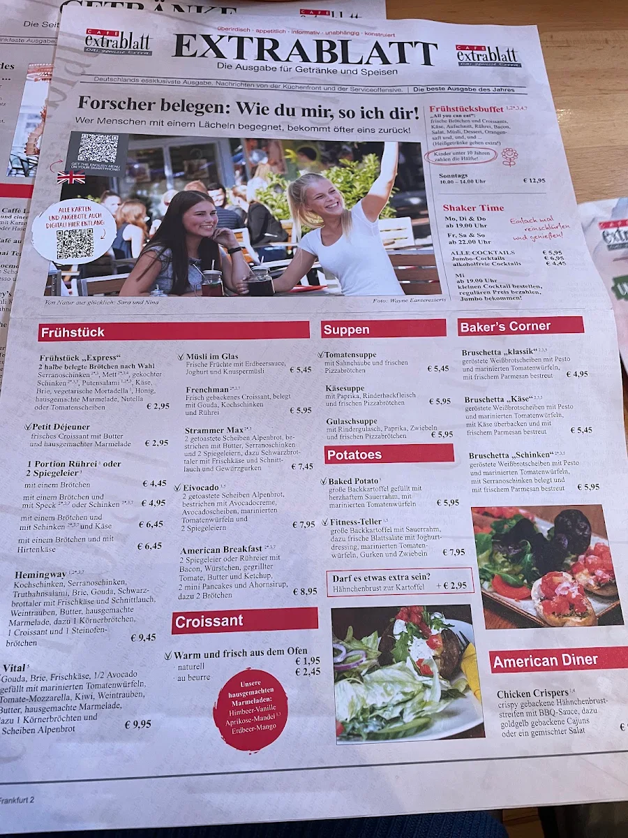 Speisekarte, Cafe Extrablatt Frankfurt Eschenheimer Tor