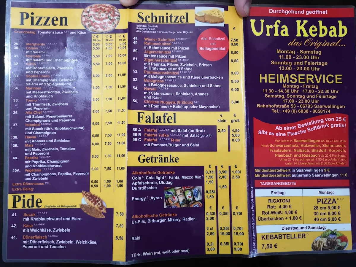 Speisekarte, Urfa Kebap