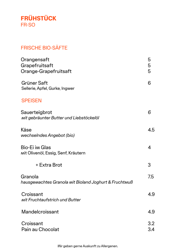 Speisekarte, Cafébar HEDWG