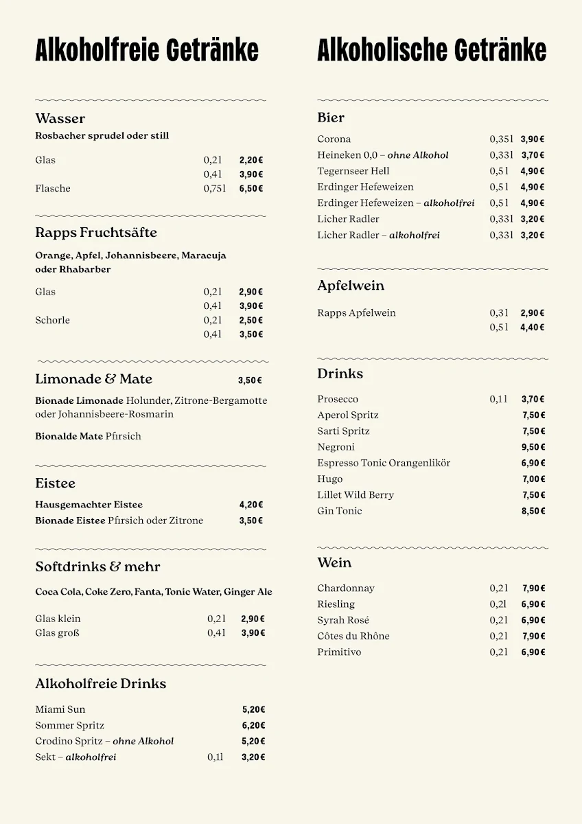 Speisekarte, Café Butter&Salz