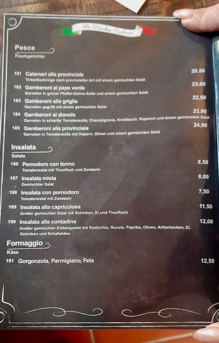 Speisekarte, La Vecchia Trattoria