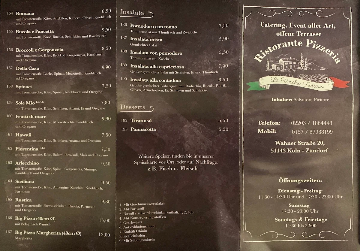 Speisekarte, La Vecchia Trattoria