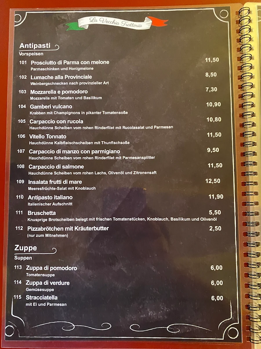 Speisekarte, La Vecchia Trattoria