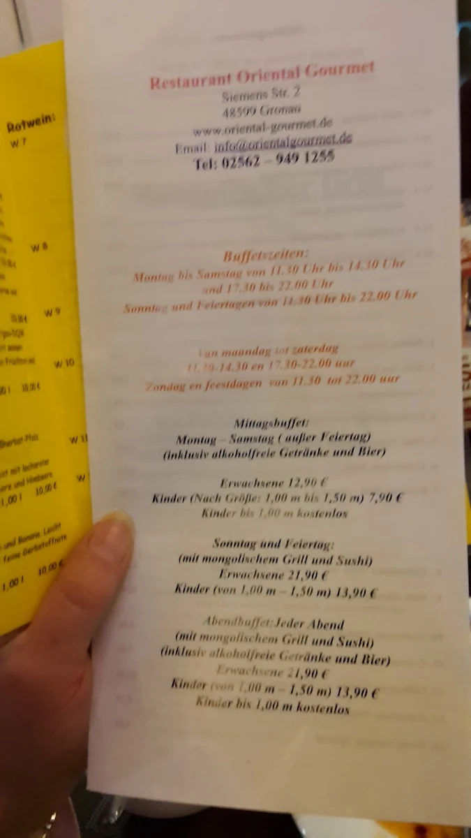 Speisekarte, Oriental Gourmet