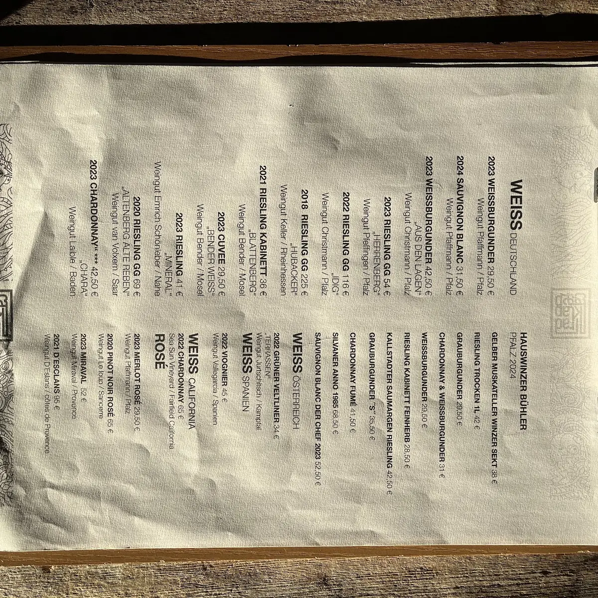 Speisekarte, Café Klapprad