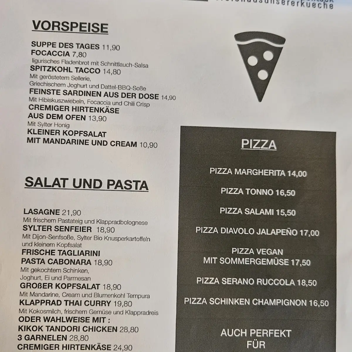 Speisekarte, Café Klapprad