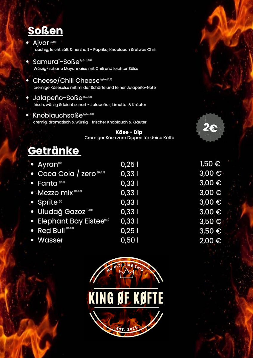 Speisekarte, King of Köfte Sindelfingen