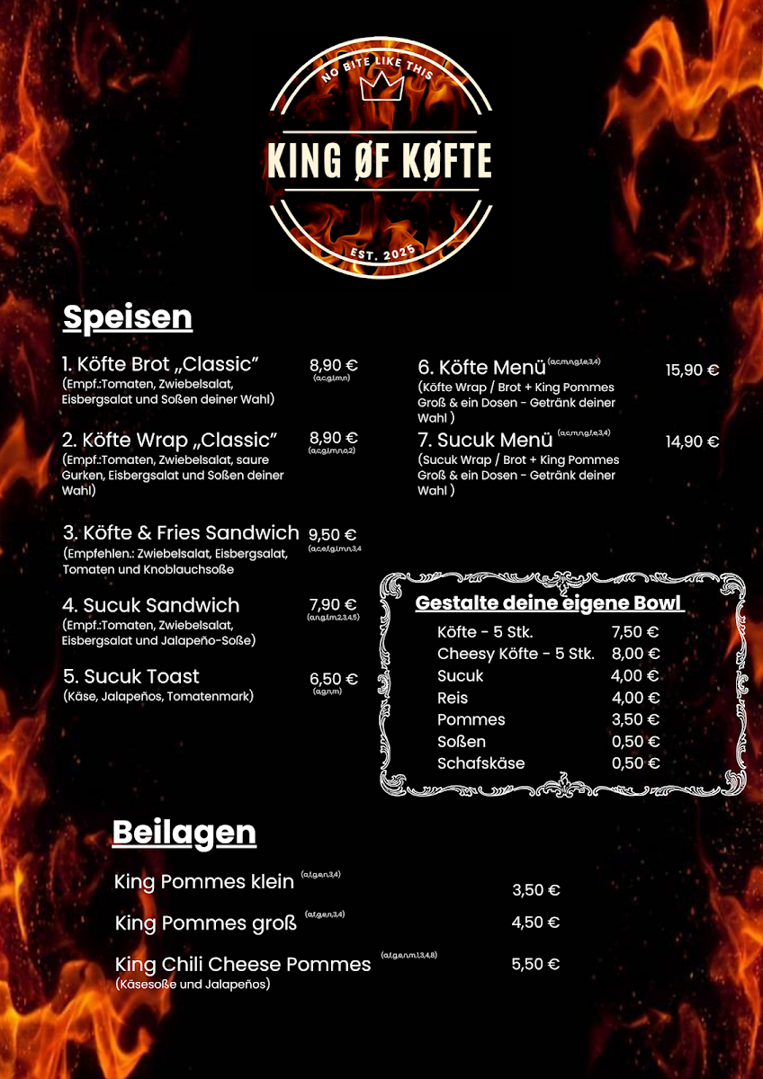 Speisekarte, King of Köfte Sindelfingen