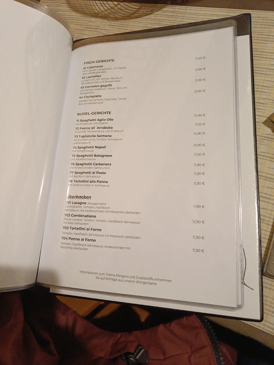Speisekarte, AOOS Restaurant