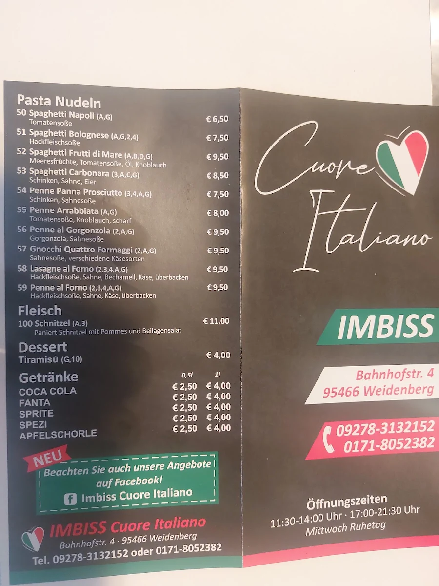 Speisekarte, Imbiss Cuore Italiano