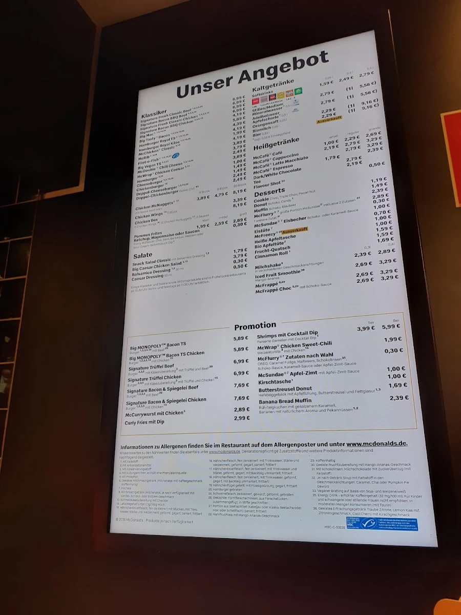 Speisekarte, McDonald's