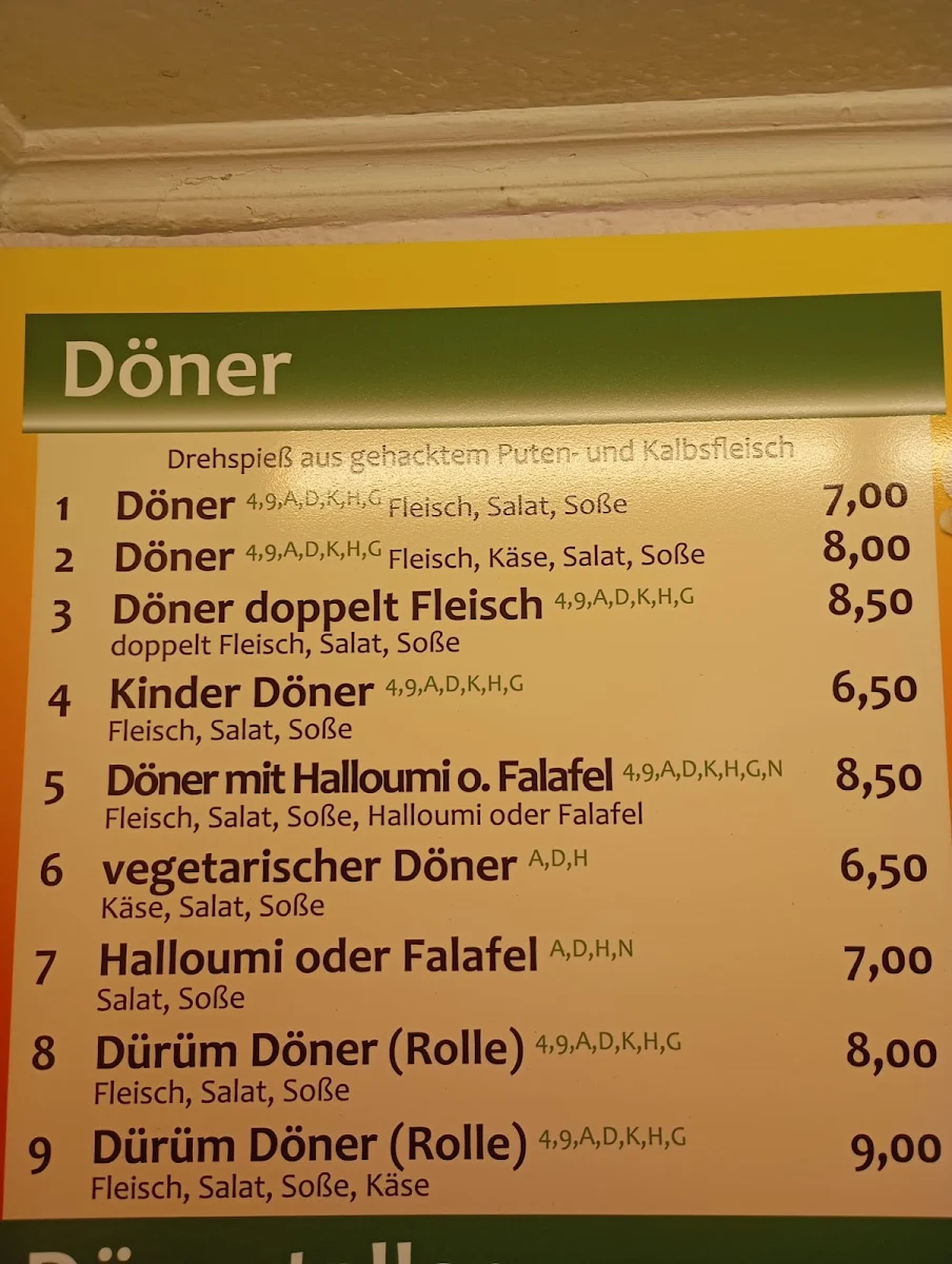 Speisekarte, Azad Döner