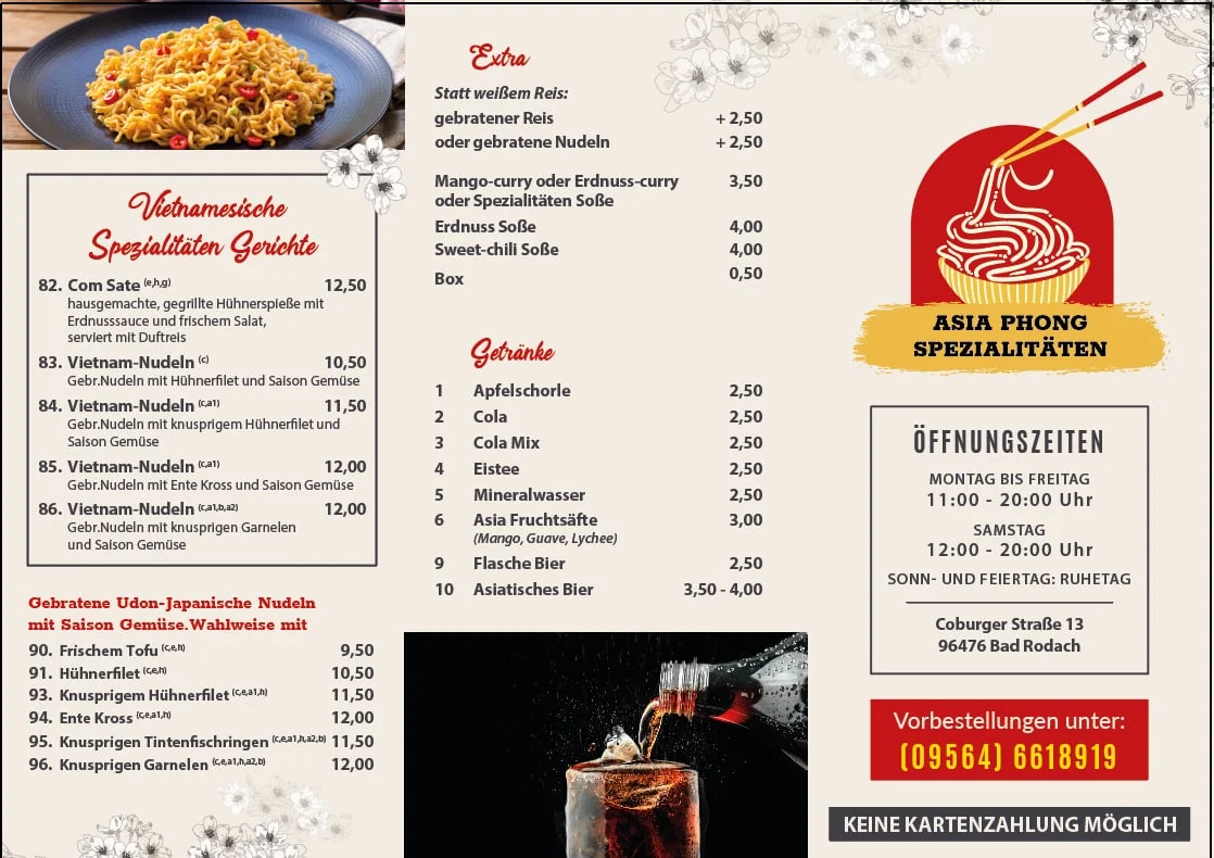 Speisekarte, Asia Phong (Bad Rodach)