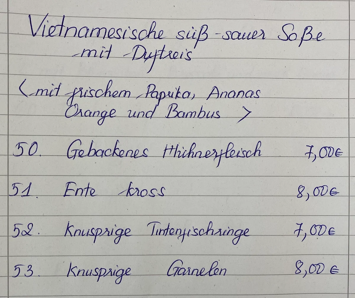Speisekarte, Asia Phong (Bad Rodach)