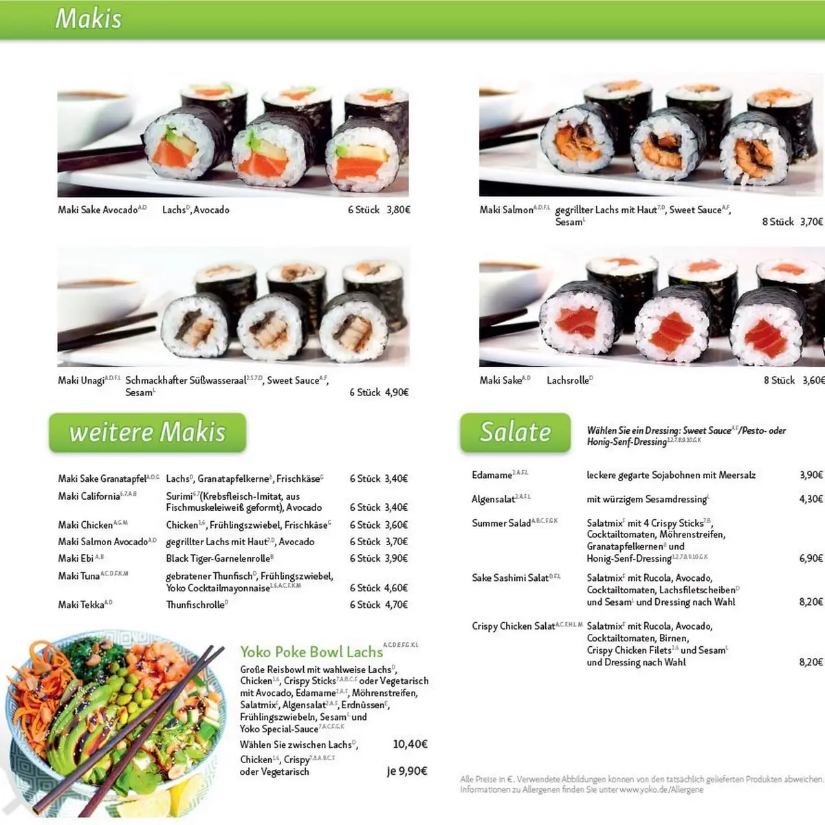 Speisekarte, Yoko Sushi Lieferservice Steglitz