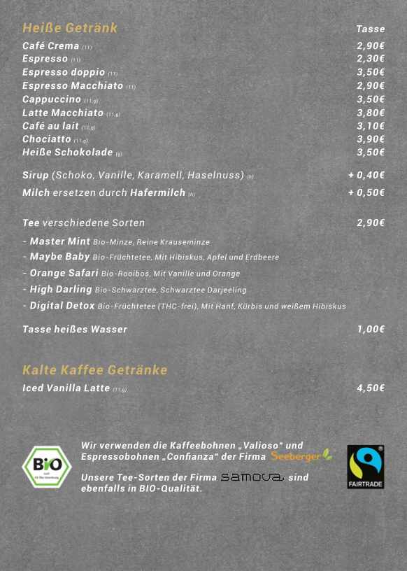 Speisekarte, Restaurant Zum Schlangenbrunnen