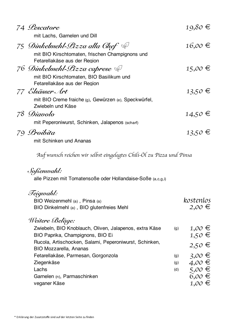 Speisekarte, Restaurant Zum Schlangenbrunnen