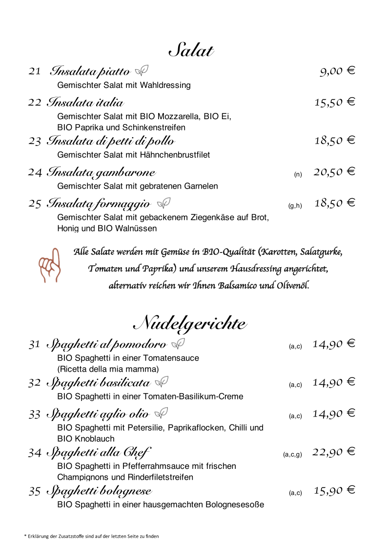 Speisekarte, Restaurant Zum Schlangenbrunnen