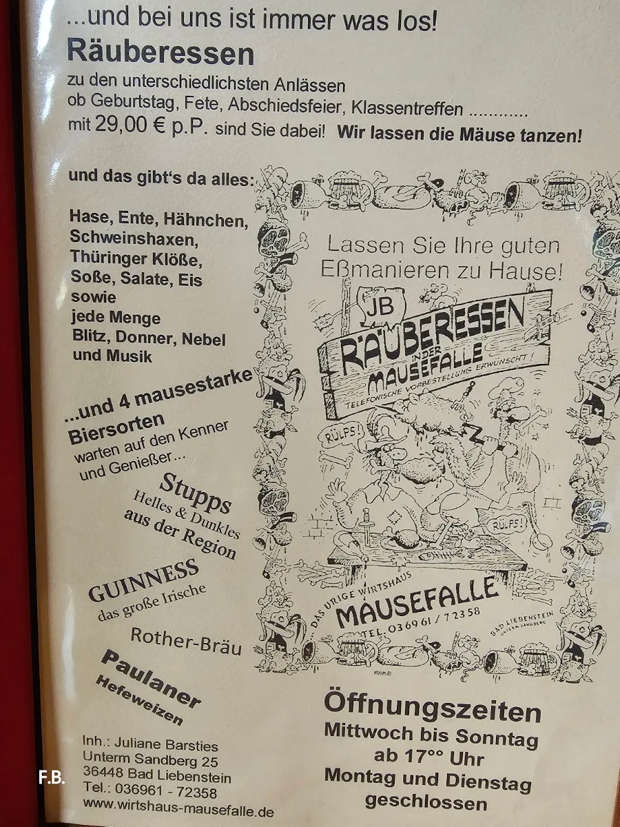 Speisekarte, Wirtshaus Mausefalle