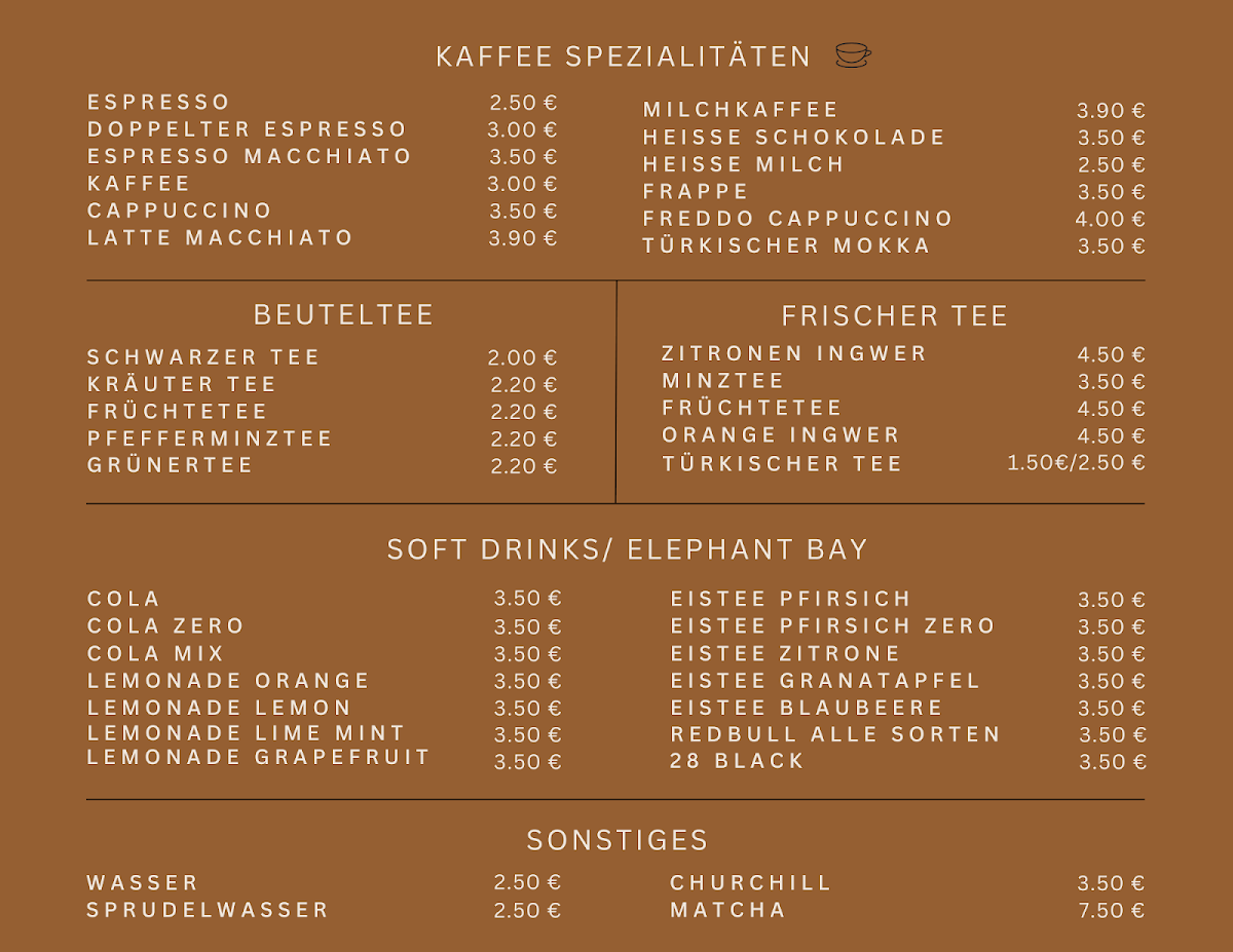 Speisekarte, nubi coffee Lounge