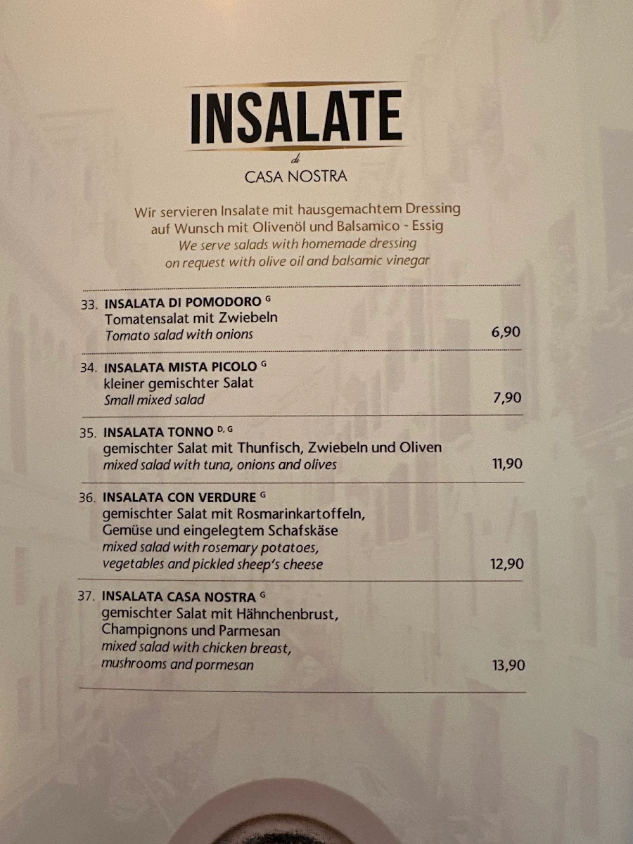 Speisekarte, Casa Nostra