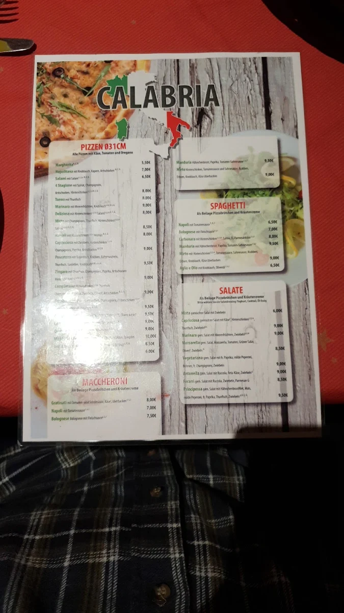 Speisekarte, Pizzeria Calabria Köln