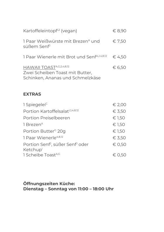 Speisekarte, Café30