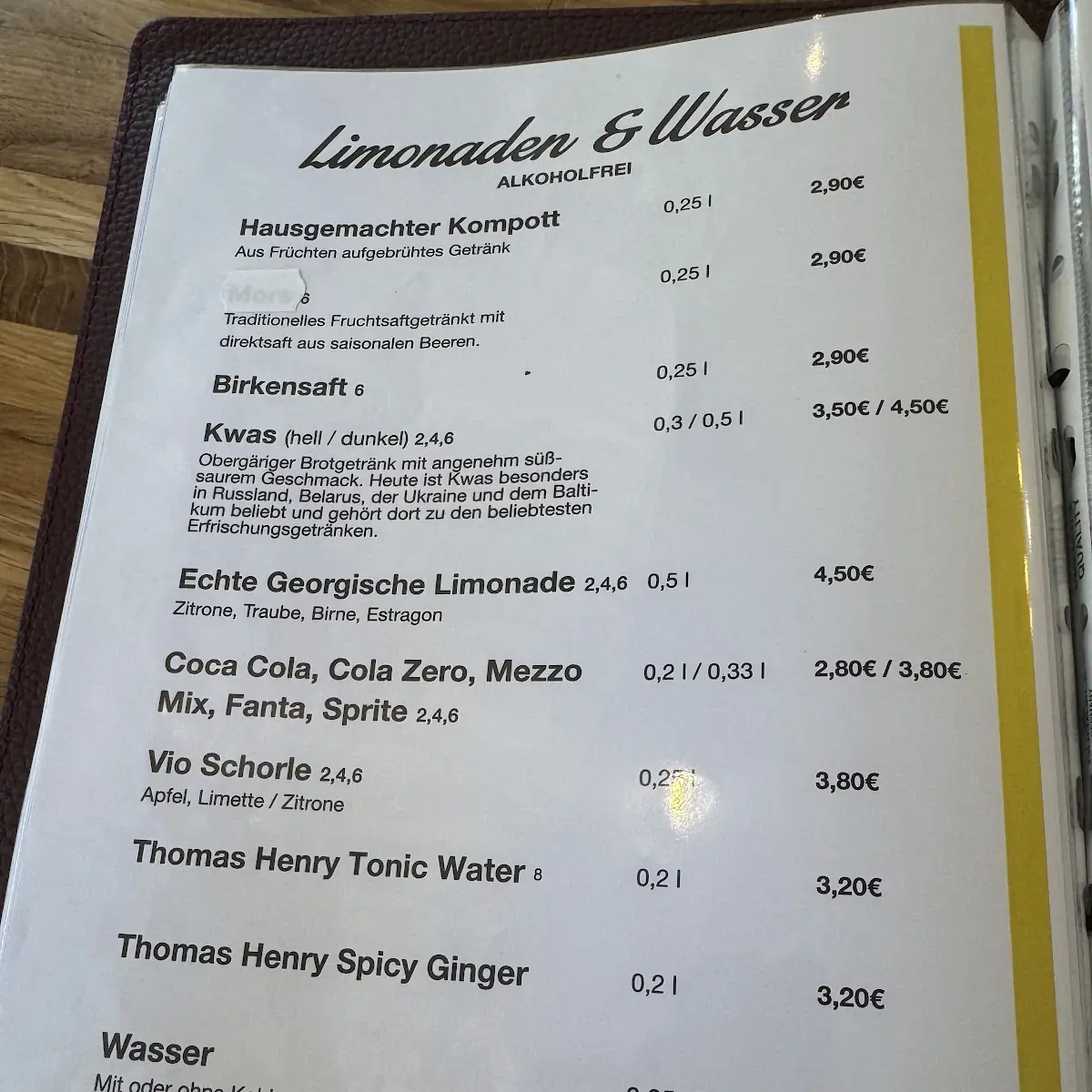 Speisekarte, Café Arbat