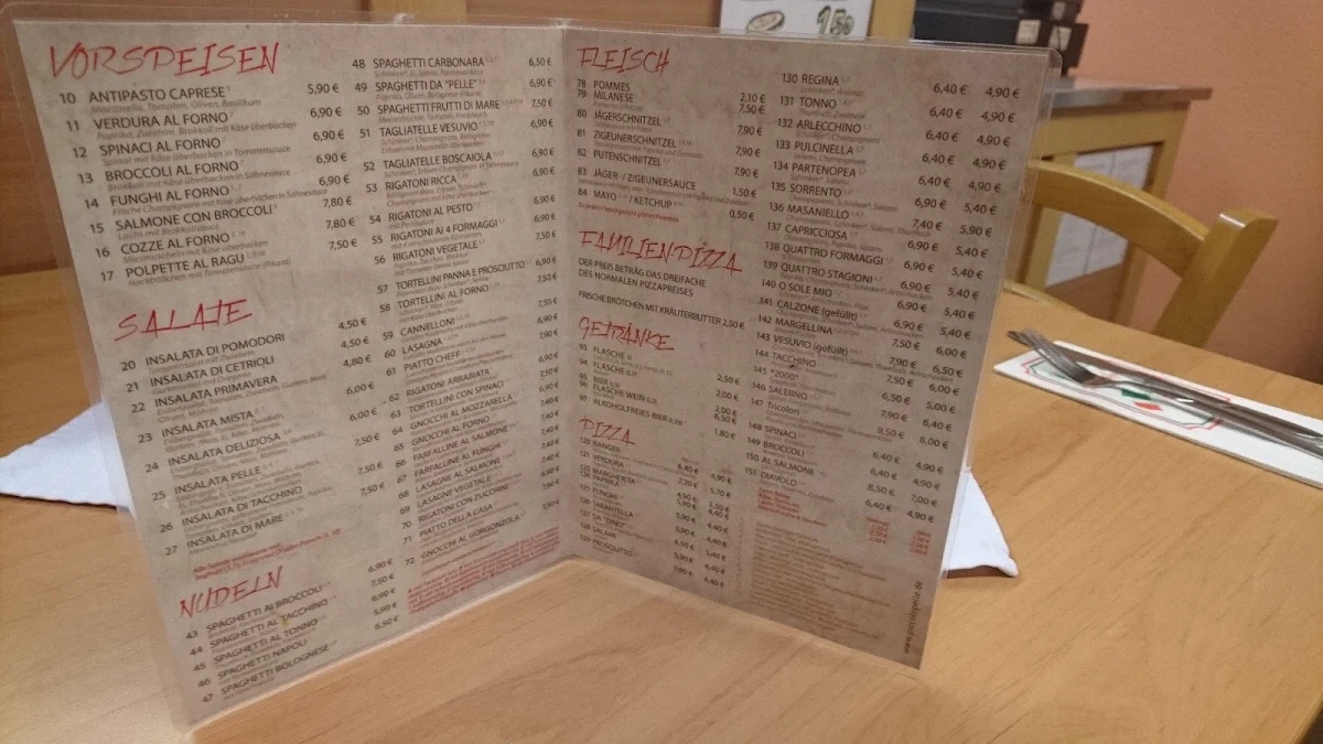 Speisekarte, Pizzeria Piccolo Pelle